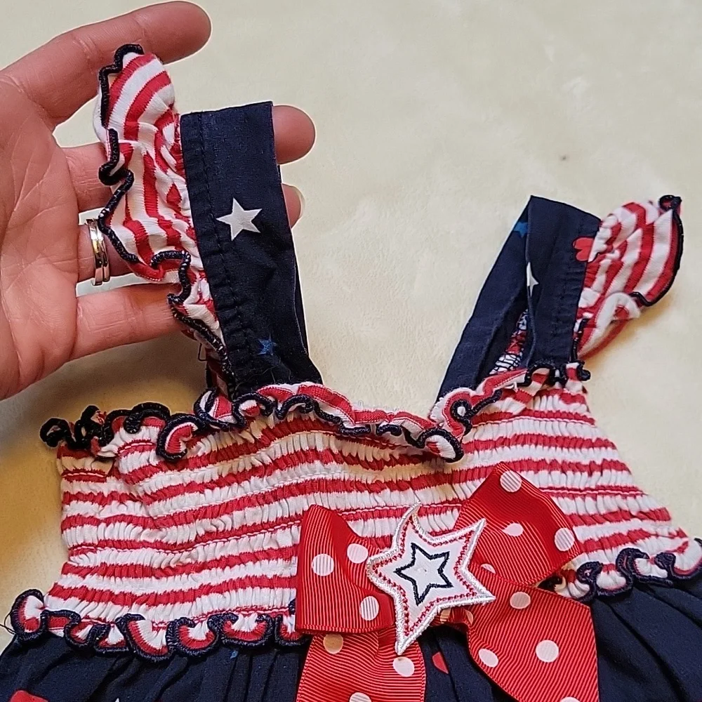 2T 4th of July Red White Blue Dress Patriotic Seersucker Top - Picture 3 of 6